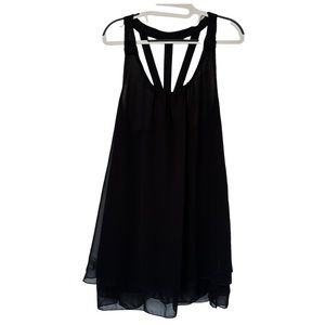 Ice Fashion Layered Black‎ Sheer Tank Blouse With Back Bow Detail Size M